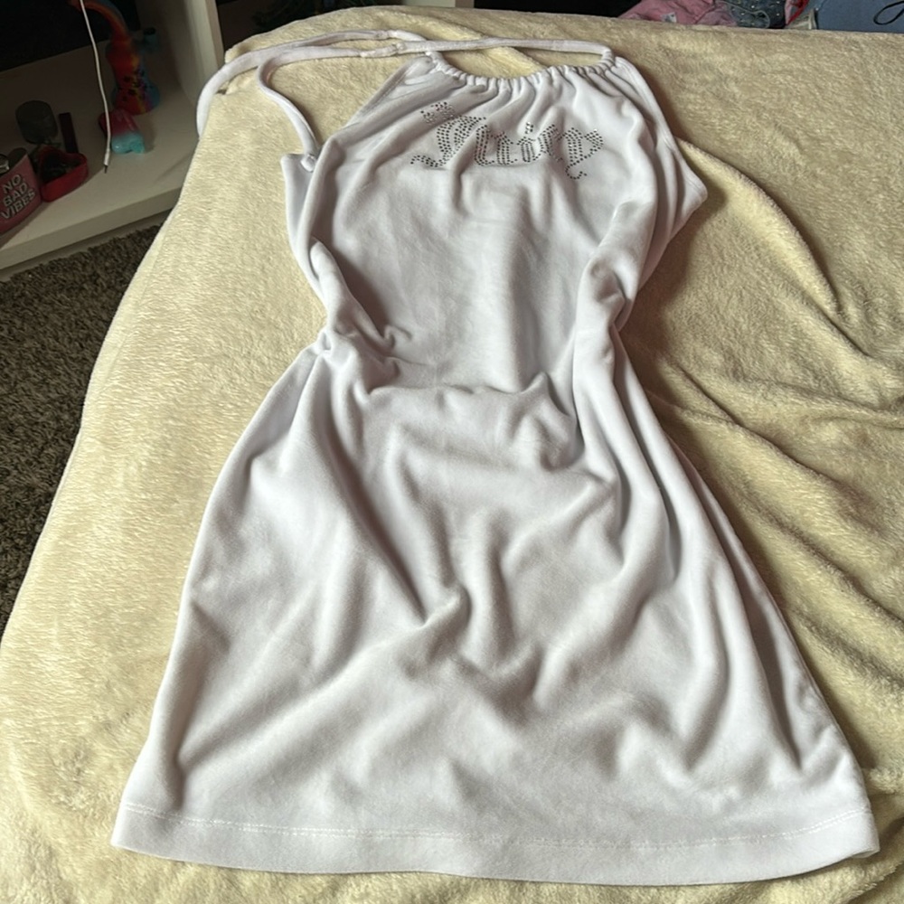 Thigh level white soft juicy couture badazzle logo dress